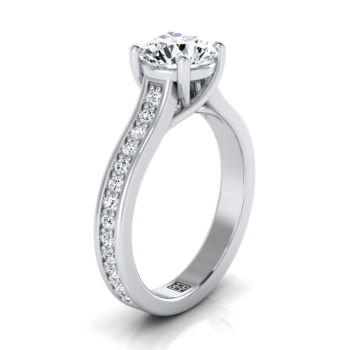 Round Brilliant, Channel Set Pavé, in 18K White Gold, pave setting – side profile | RockHer
