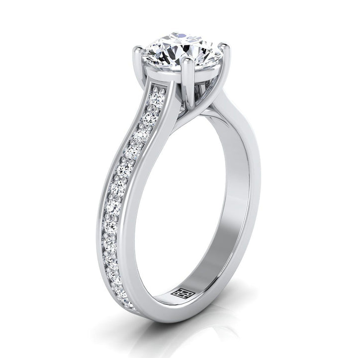 Round Brilliant, Channel Set Pavé, in 18K White Gold, pave setting – side profile | RockHer