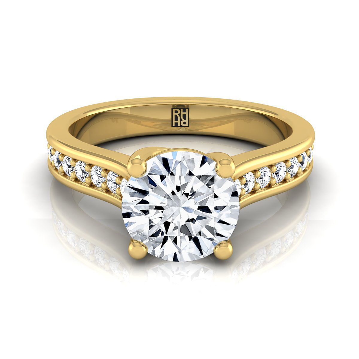 Round Brilliant, Channel Set Pavé, in 18K Yellow Gold, pave setting | RockHer