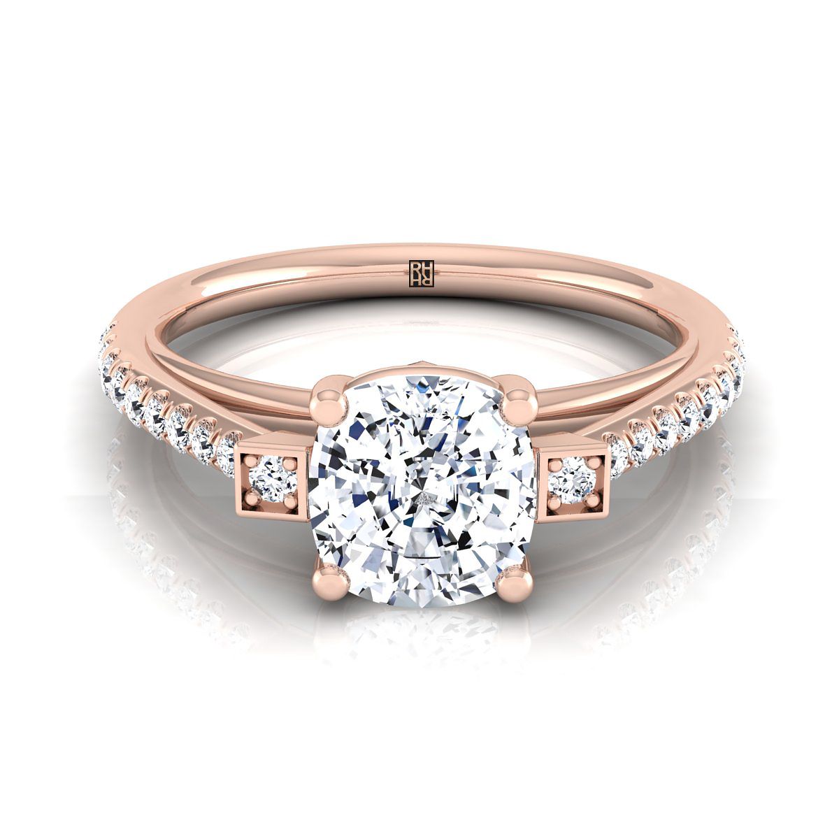 Delicate Split Shank Pavé Cushion, in 14K Rose Gold, pave setting | RockHer