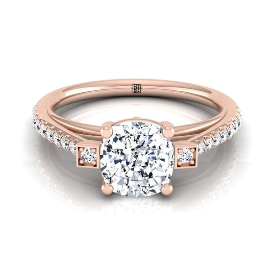 Delicate Split Shank Pavé Cushion, in 14K Rose Gold, pave setting | RockHer