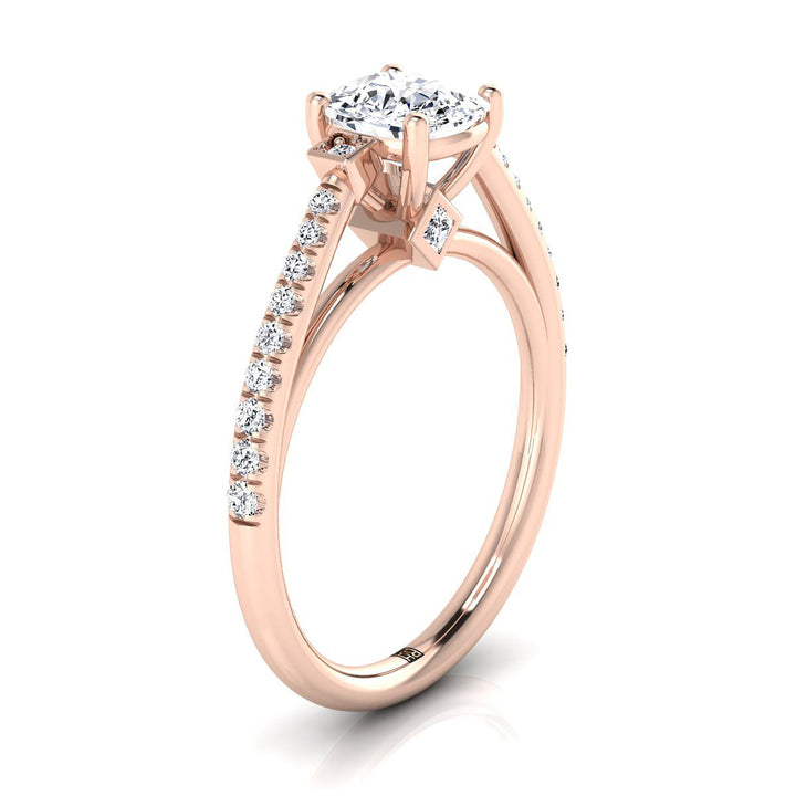 Delicate Split Shank Pavé Cushion, in 14K Rose Gold, pave setting – side profile | RockHer