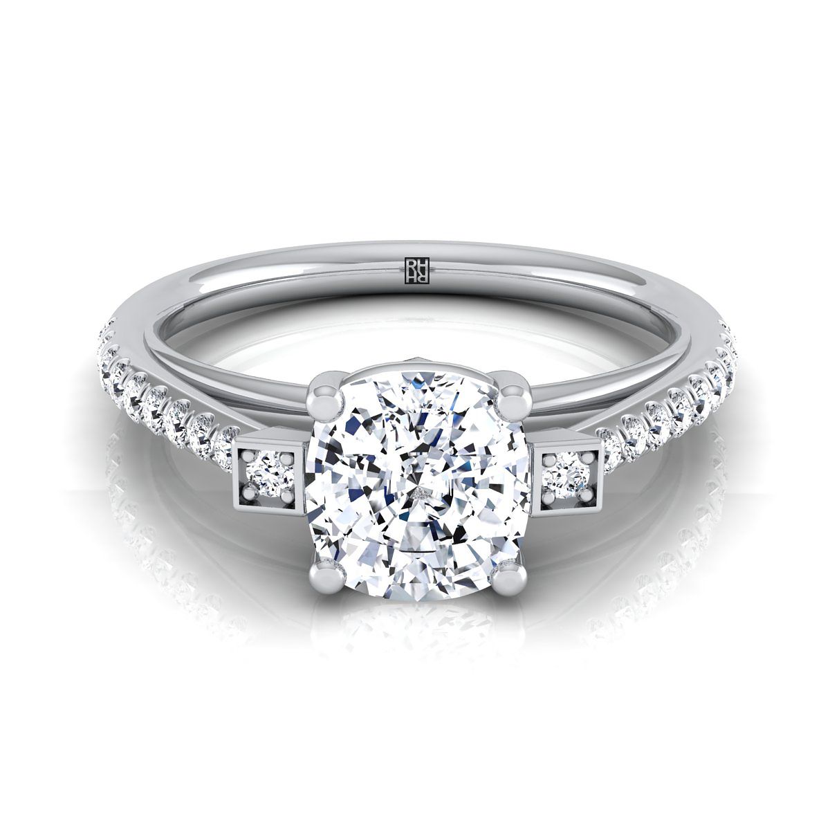 Delicate Split Shank Pavé Cushion, in 18K White Gold, pave setting | RockHer