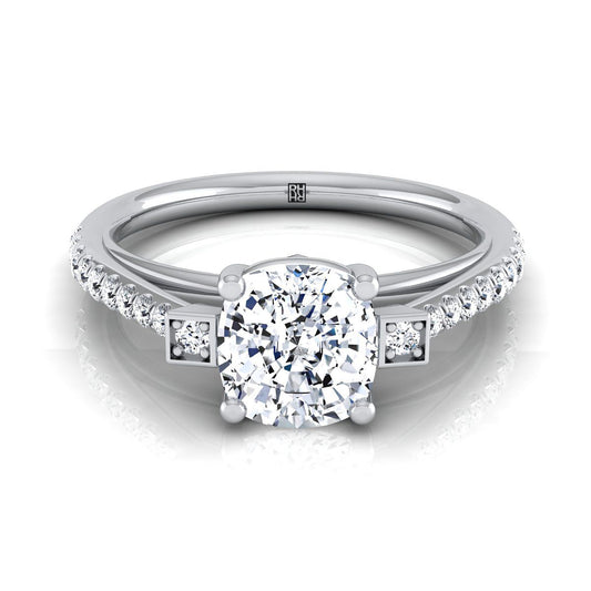 Delicate Split Shank Pavé Cushion, in 18K White Gold, pave setting | RockHer