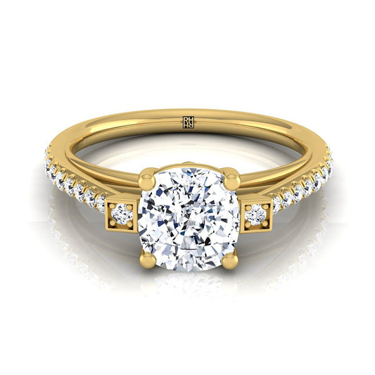 Delicate Split Shank Pavé Cushion, in 18K Yellow Gold, pave setting | RockHer