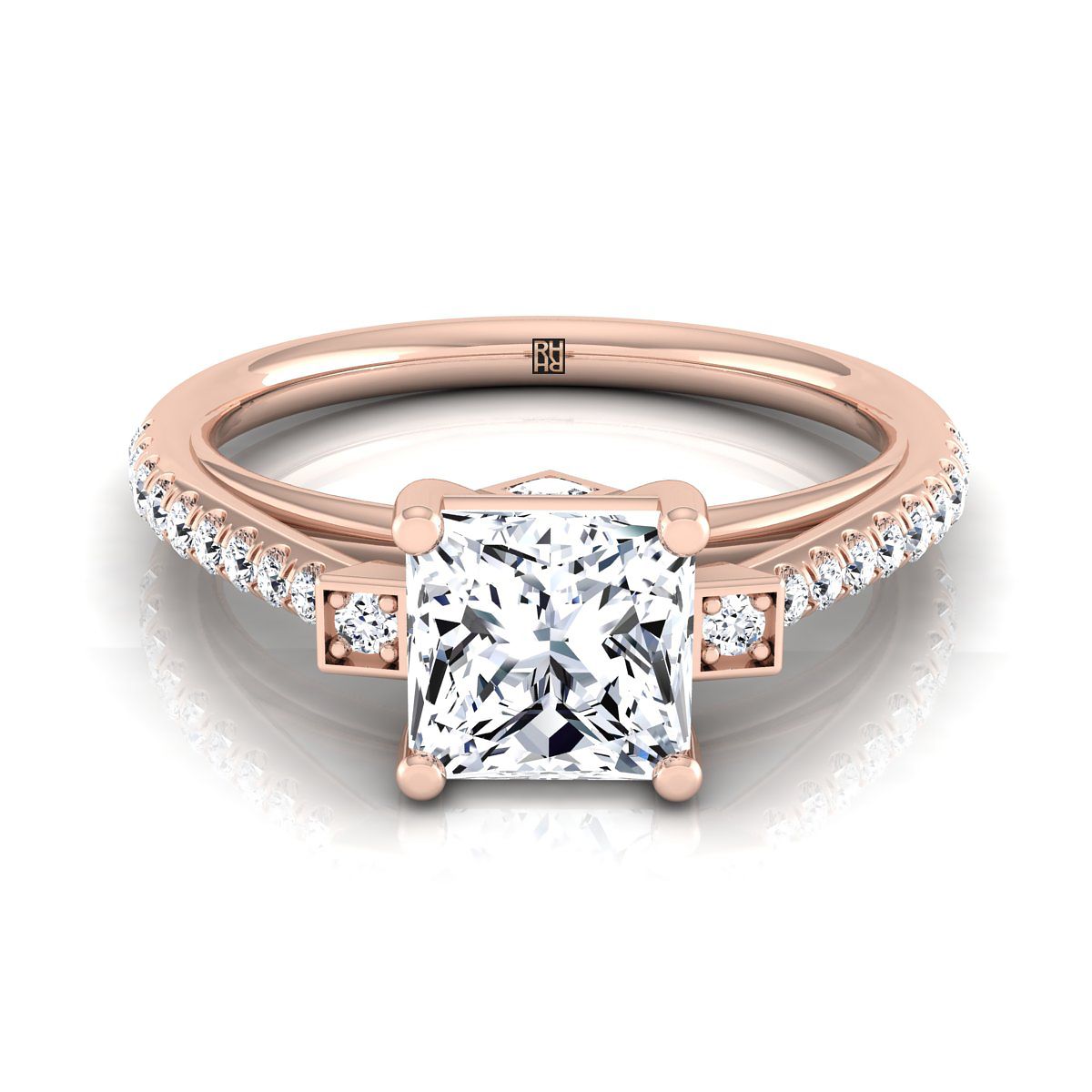 Delicate Split Shank Pavé Princess, in 14K Rose Gold, pave setting | RockHer