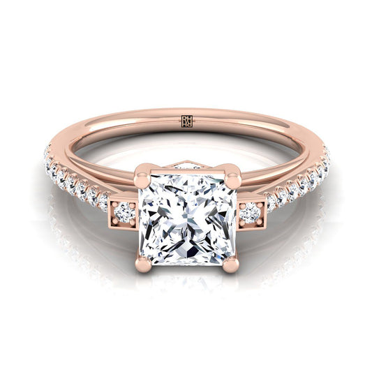 Delicate Split Shank Pavé Princess, in 14K Rose Gold, pave setting | RockHer