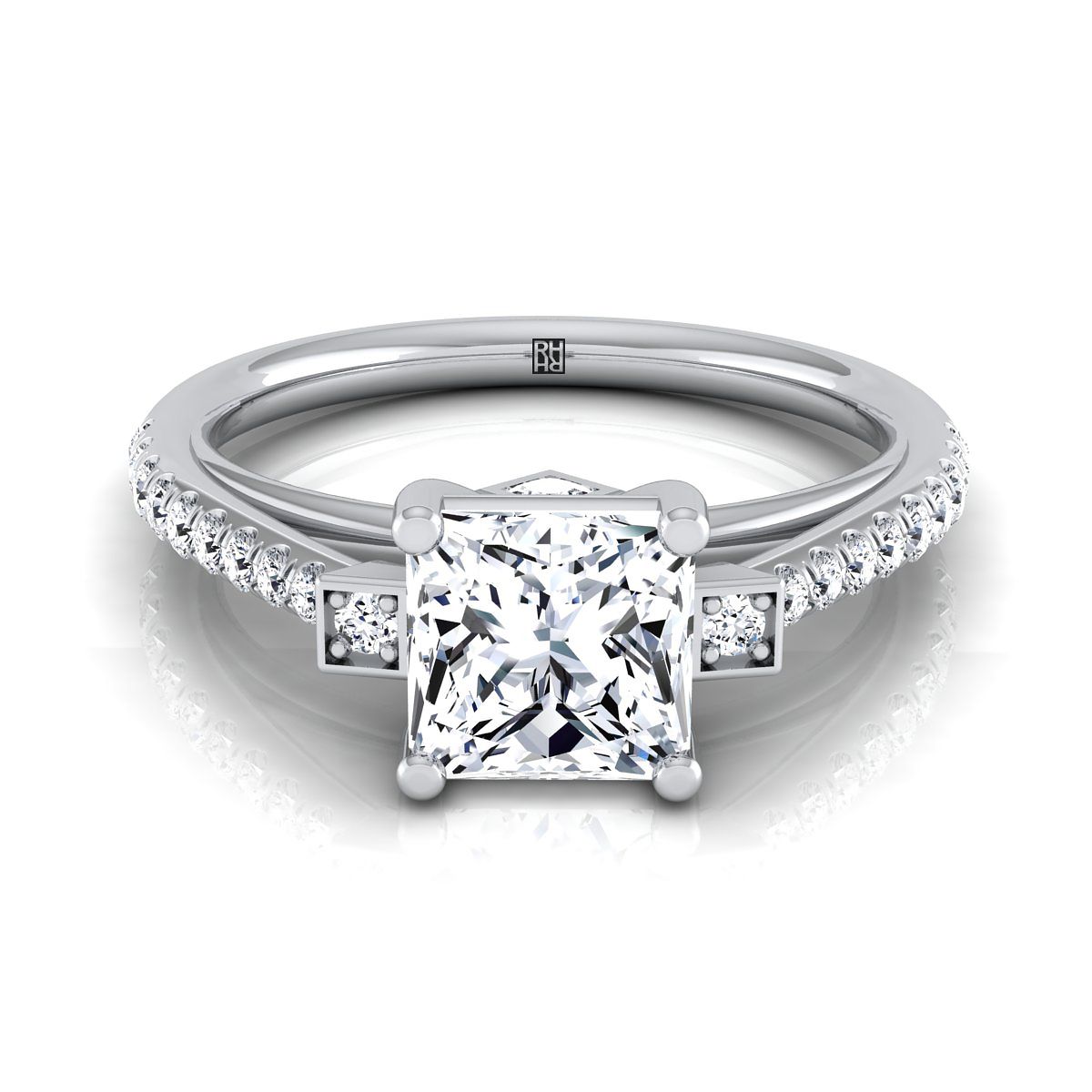 Delicate Split Shank Pavé Princess, in 18K White Gold, pave setting | RockHer