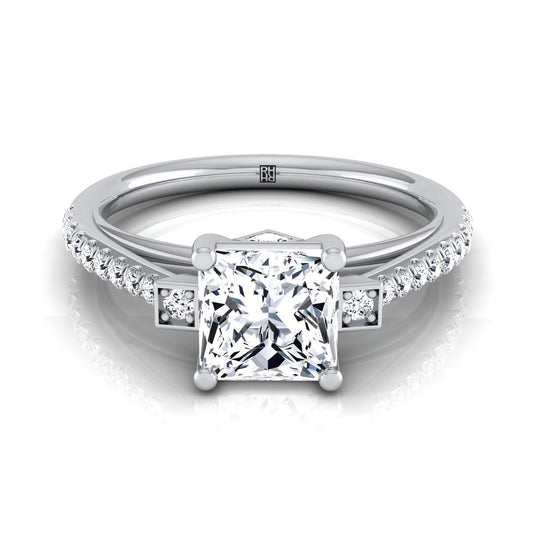 Delicate Split Shank Pavé Princess, in 18K White Gold, pave setting | RockHer
