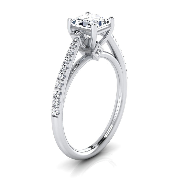 Delicate Split Shank Pavé Princess, in Platinum, pave setting – side profile | RockHer