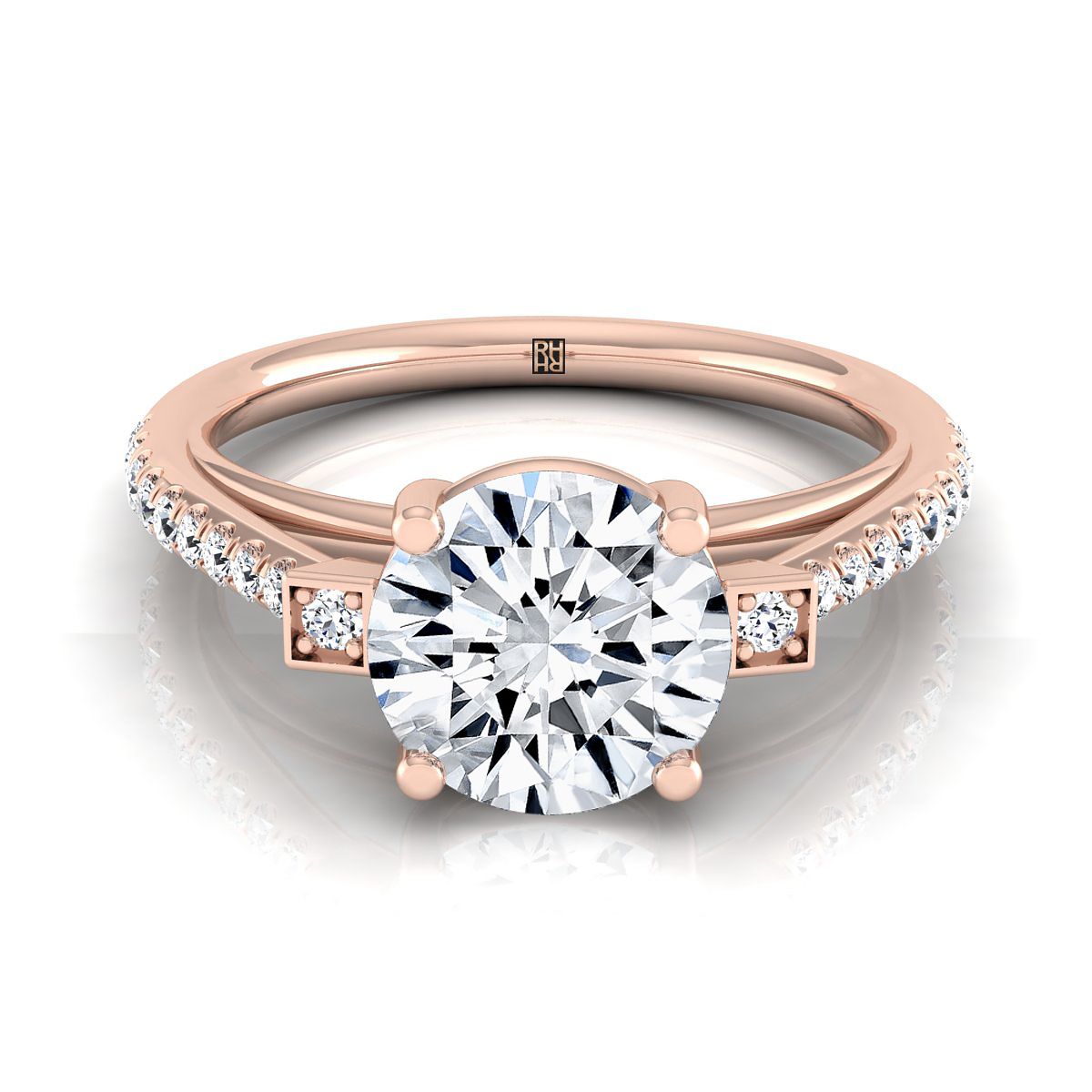 Round Brilliant, Delicate Split Shank Pavé, in 14K Rose Gold, pave setting | RockHer