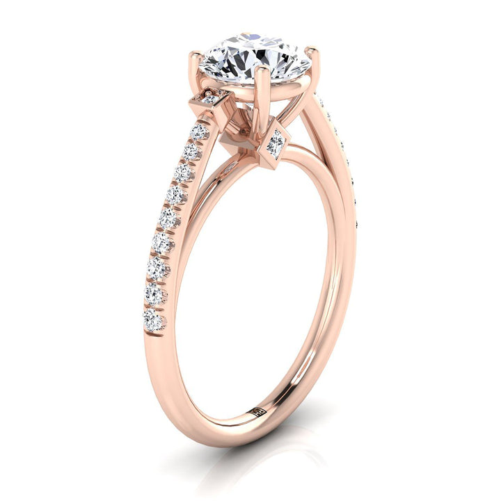 Round Brilliant, Delicate Split Shank Pavé, in 14K Rose Gold, pave setting – side profile | RockHer