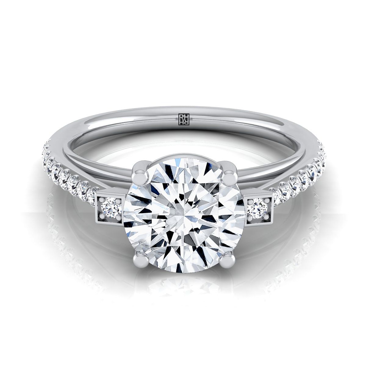 Round Brilliant, Delicate Split Shank Pavé, in 18K White Gold, pave setting | RockHer