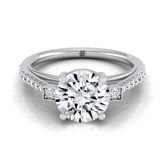 Round Brilliant, Delicate Split Shank Pavé, in 18K White Gold, pave setting | RockHer