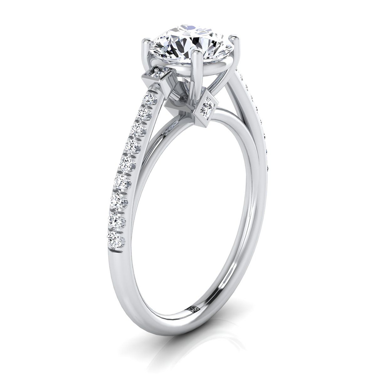 Round Brilliant, Delicate Split Shank Pavé, in 18K White Gold, pave setting – side profile | RockHer