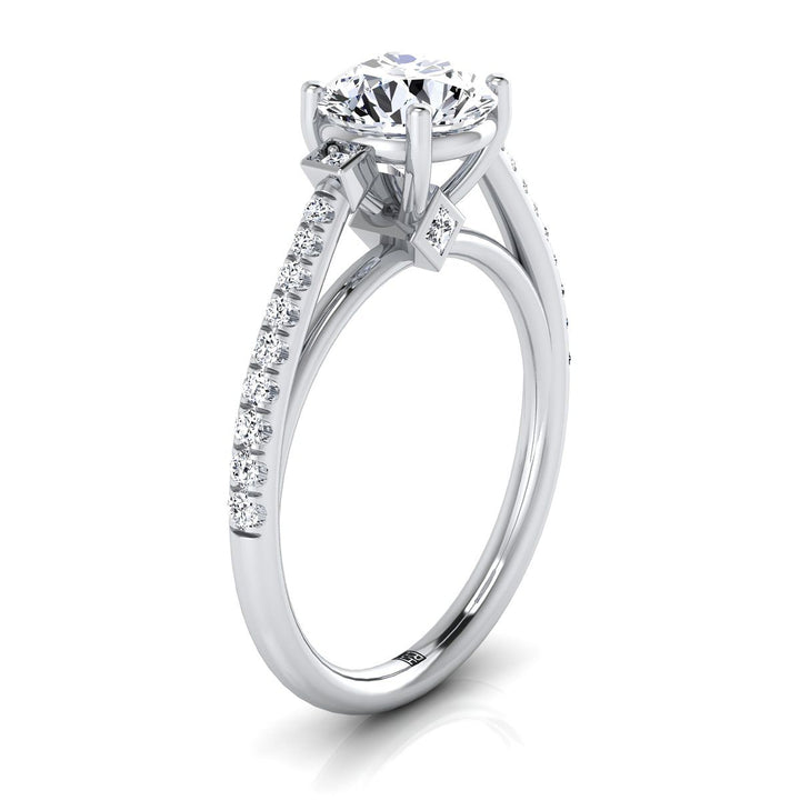 Round Brilliant, Delicate Split Shank Pavé, in 18K White Gold, pave setting – side profile | RockHer