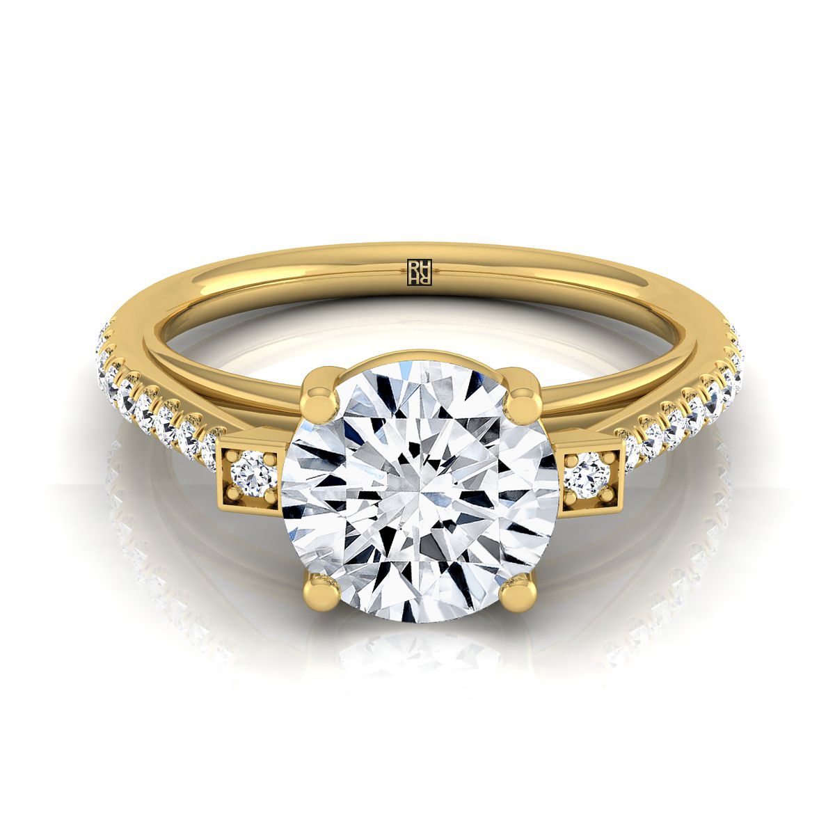 Round Brilliant, Delicate Split Shank Pavé, in 18K Yellow Gold, pave setting | RockHer