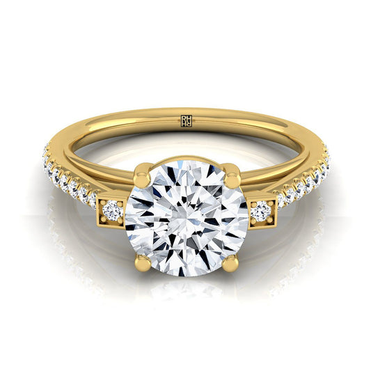 Round Brilliant, Delicate Split Shank Pavé, in 18K Yellow Gold, pave setting | RockHer