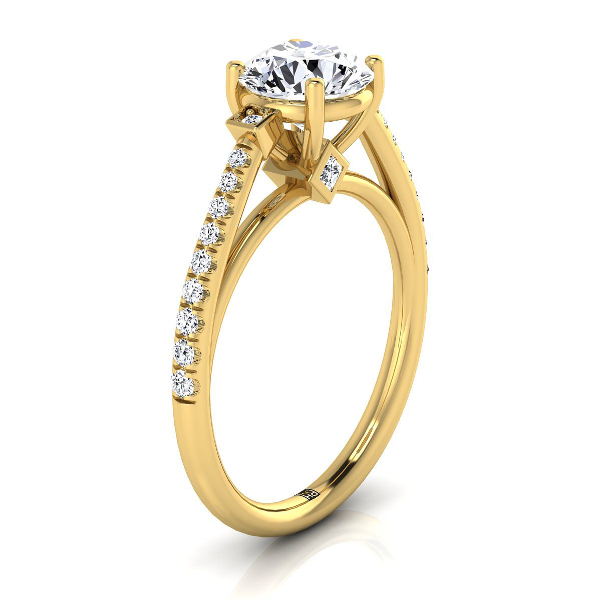 Round Brilliant, Delicate Split Shank Pavé, in 18K Yellow Gold, pave setting – side profile | RockHer