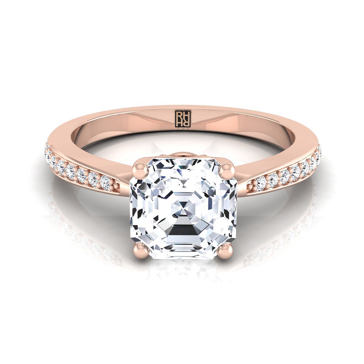 Tapered Pavé Asscher, in 14K Rose Gold, pave setting | RockHer