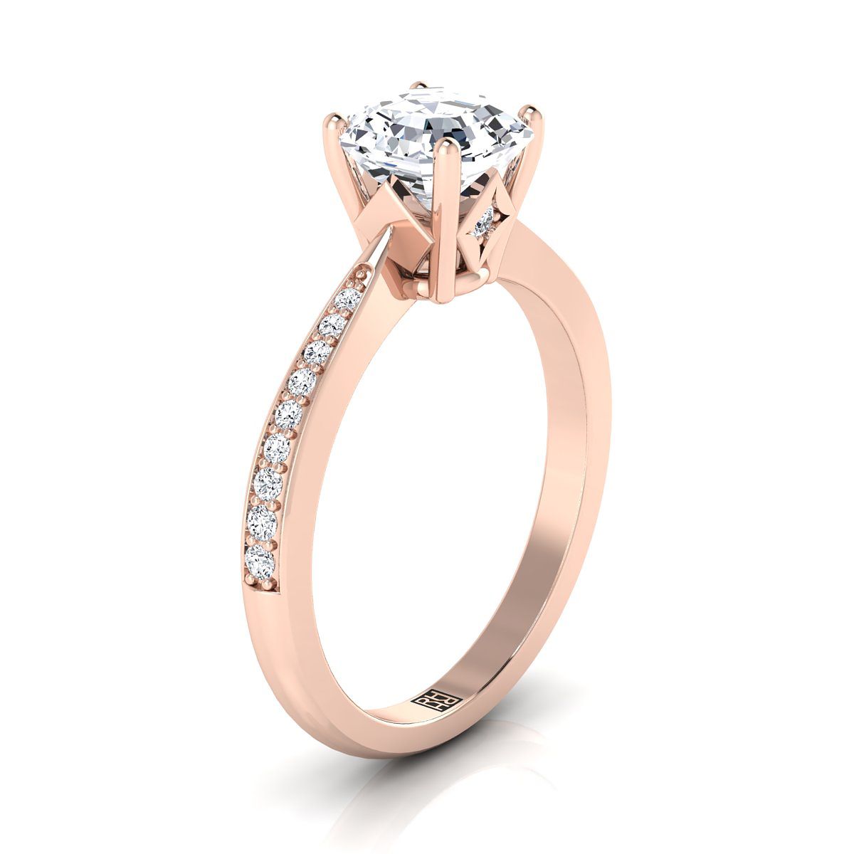 Tapered Pavé Asscher, in 14K Rose Gold, pave setting – side profile | RockHer