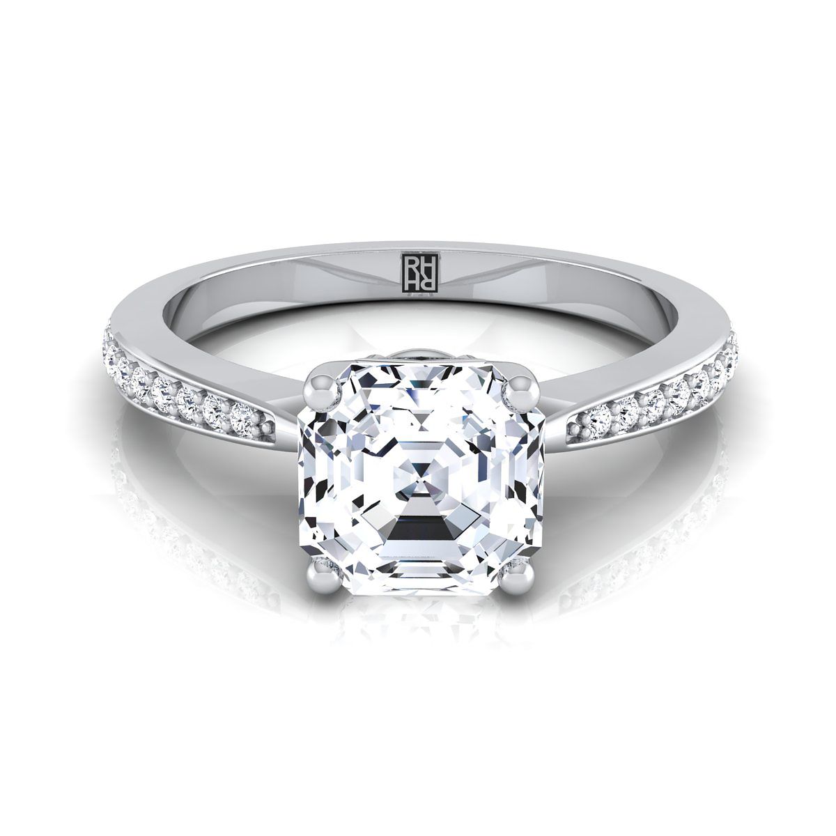 Tapered Pavé Asscher, in 18K White Gold, pave setting | RockHer