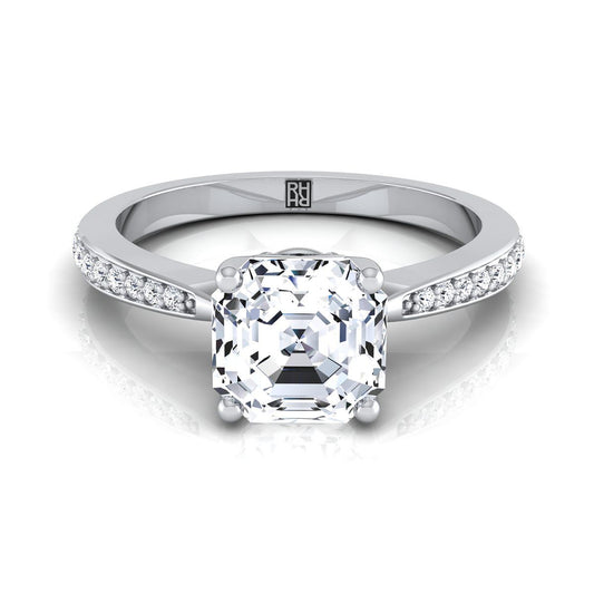 Tapered Pavé Asscher, in 18K White Gold, pave setting | RockHer