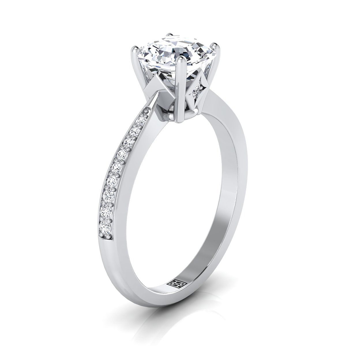 Tapered Pavé Asscher, in 18K White Gold, pave setting – side profile | RockHer