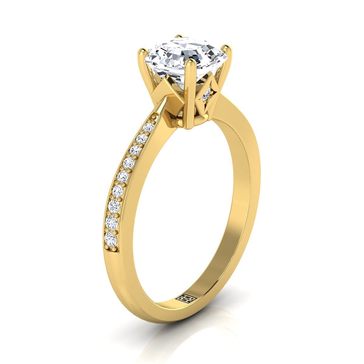 Tapered Pavé Asscher, in 18K Yellow Gold, pave setting – side profile | RockHer
