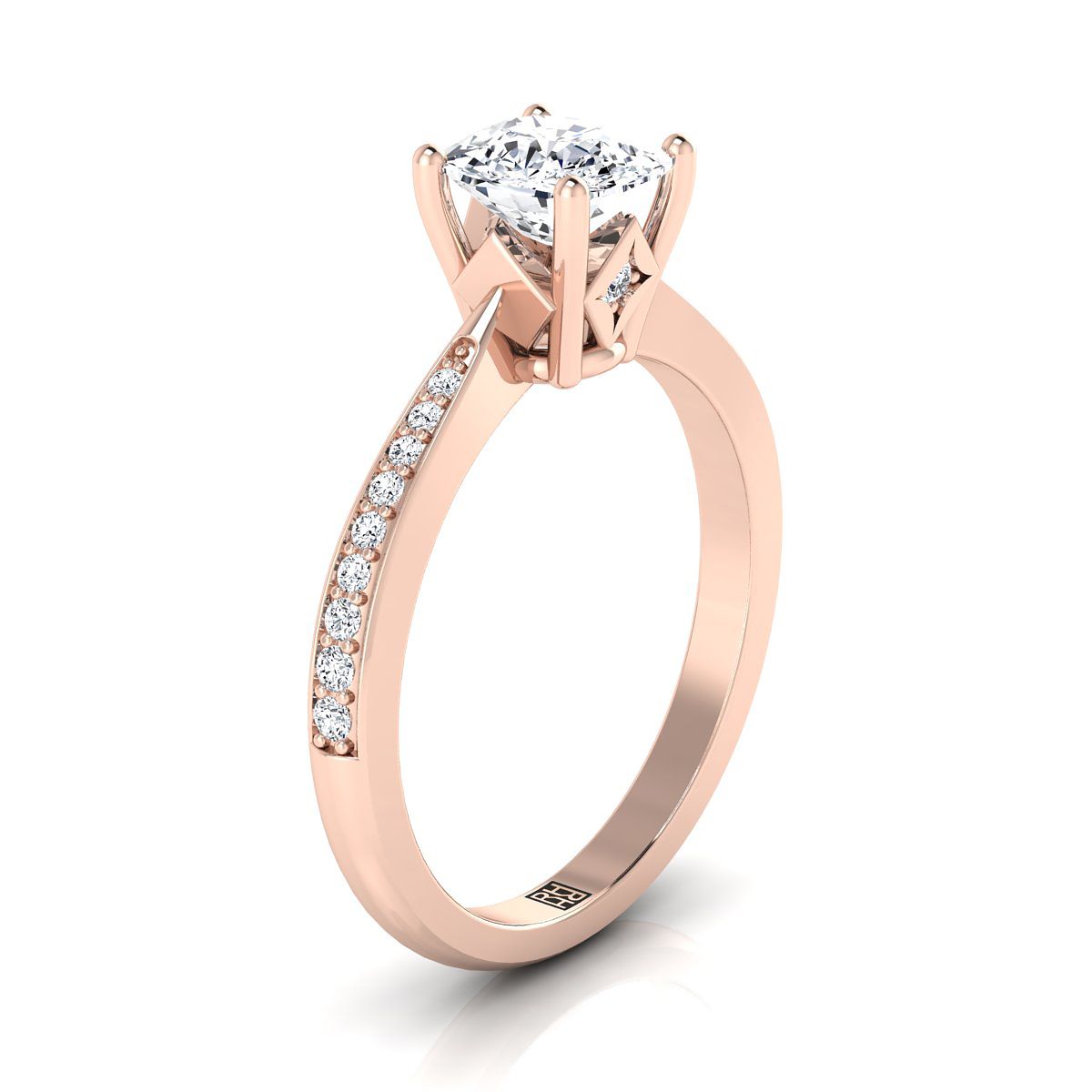 Tapered Pavé Cushion, in 14K Rose Gold, pave setting – side profile | RockHer