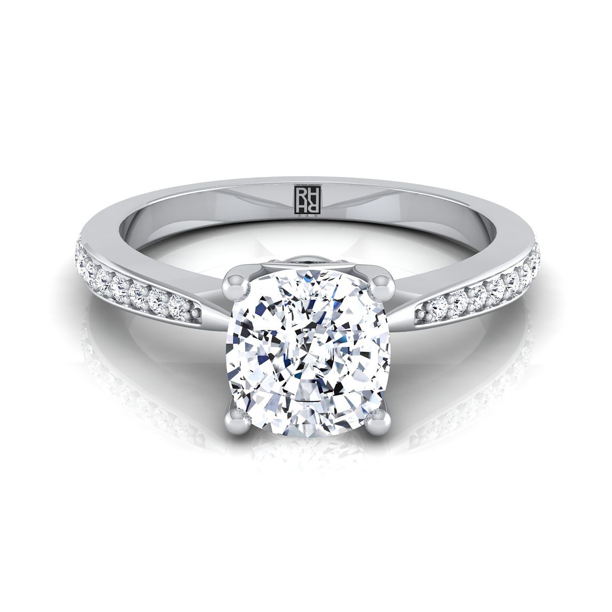 Tapered Pavé Cushion, in 18K White Gold, pave setting | RockHer