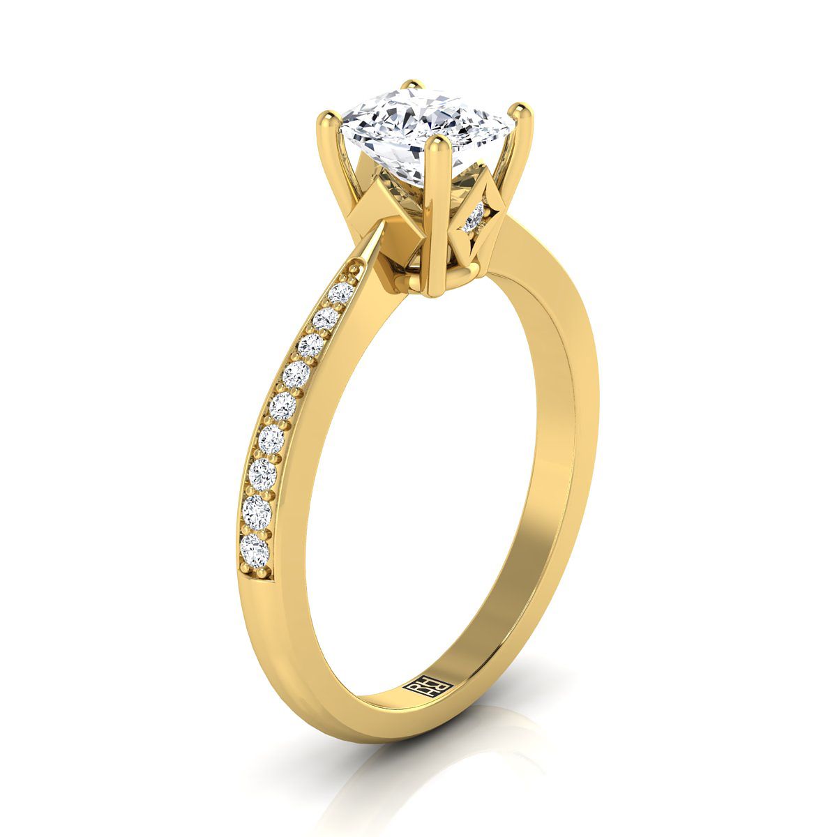 Tapered Pavé Cushion, in 18K Yellow Gold, pave setting – side profile | RockHer