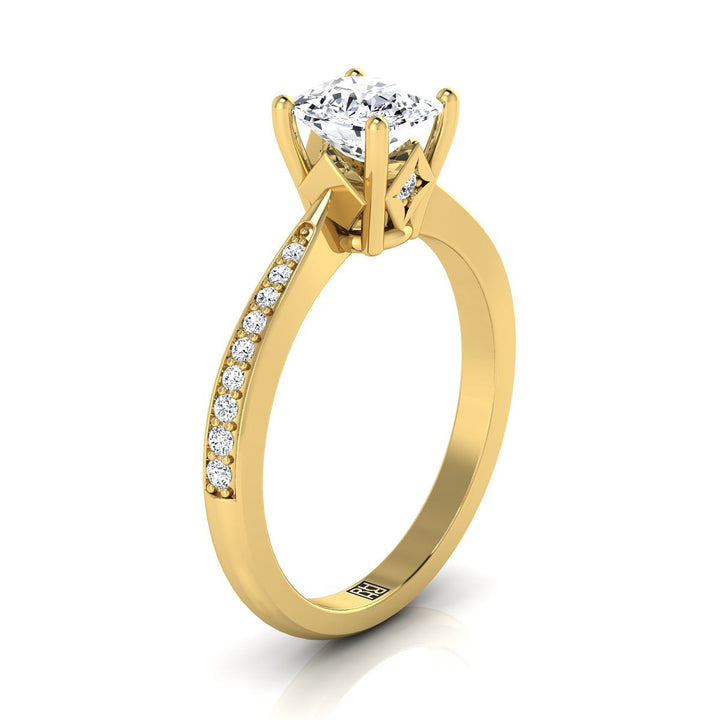 Tapered Pavé Cushion, in 18K Yellow Gold, pave setting – side profile | RockHer