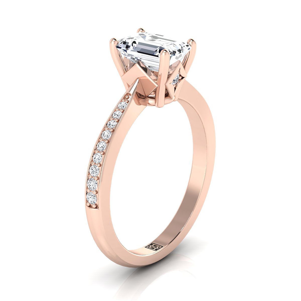 European Cut, Tapered Pavé Emerald, in 14K Rose Gold, pave setting – side profile | RockHer