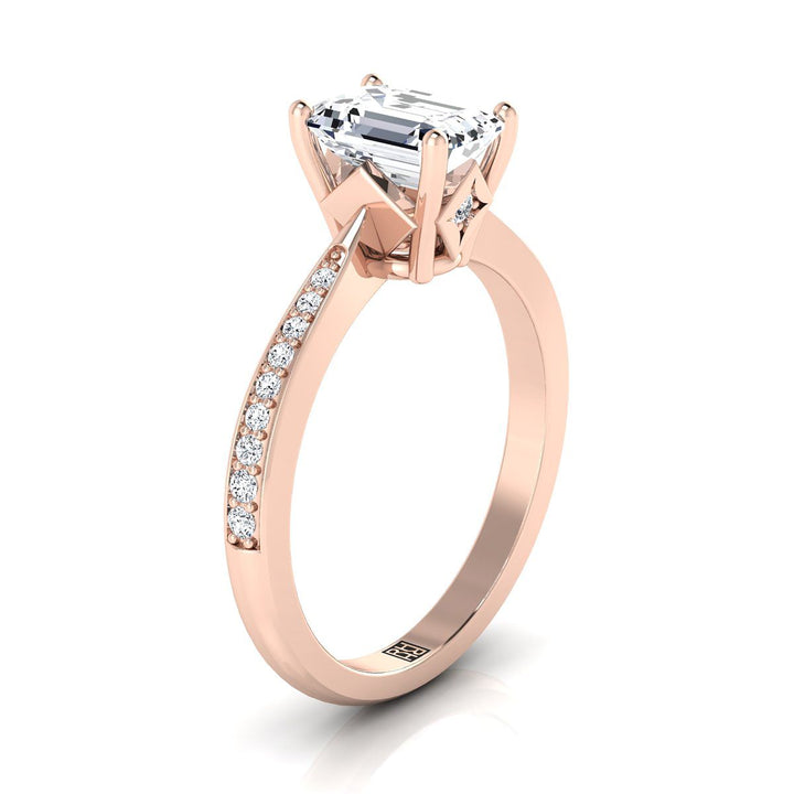 European Cut, Tapered Pavé Emerald, in 14K Rose Gold, pave setting – side profile | RockHer