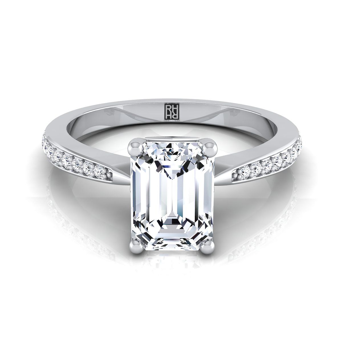 European Cut, Tapered Pavé Emerald, in 18K White Gold, pave setting | RockHer