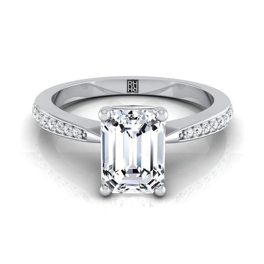 European Cut, Tapered Pavé Emerald, in 18K White Gold, pave setting | RockHer