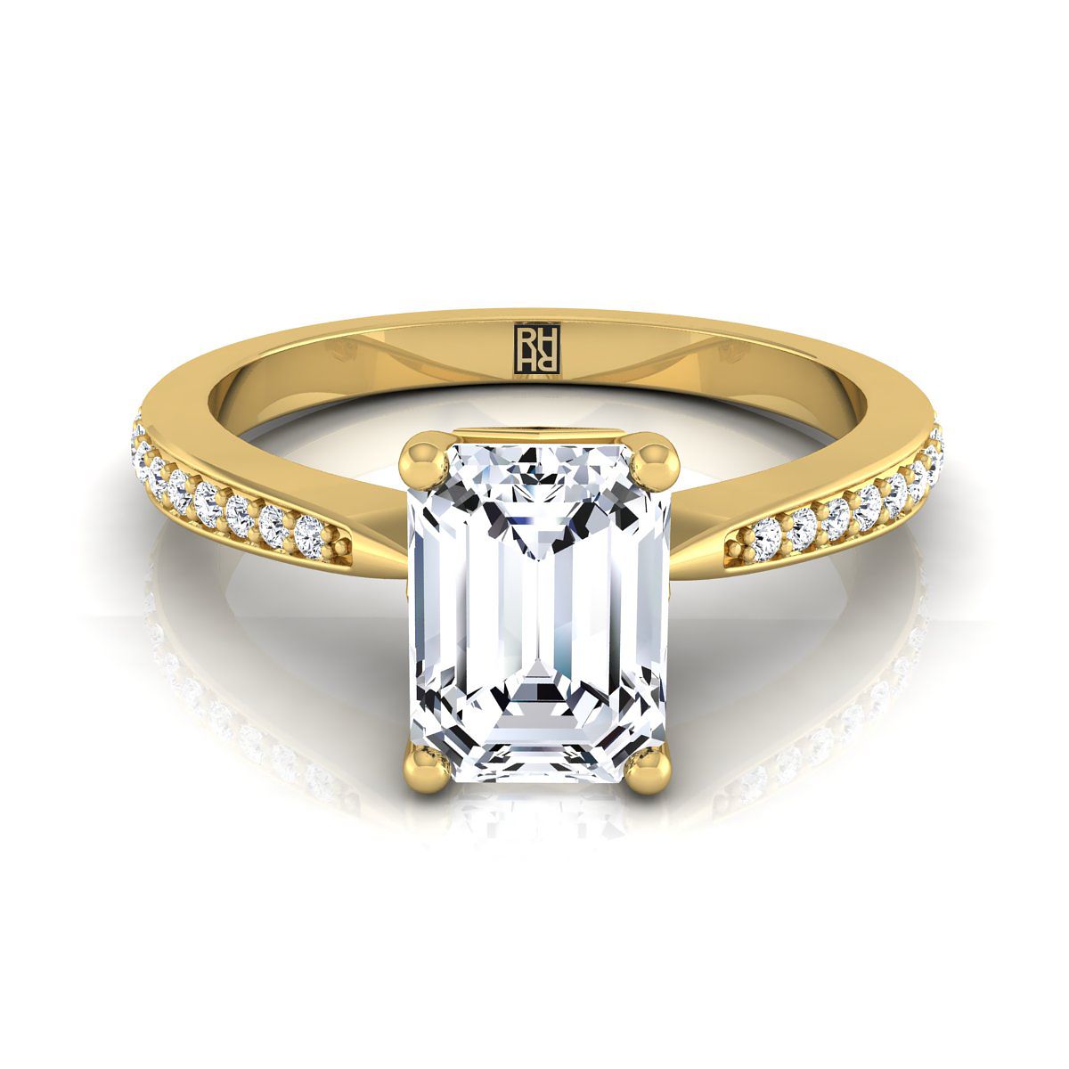 European Cut, Tapered Pavé Emerald, in 18K Yellow Gold, pave setting | RockHer