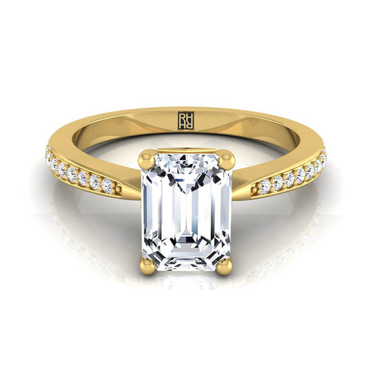 European Cut, Tapered Pavé Emerald, in 18K Yellow Gold, pave setting | RockHer