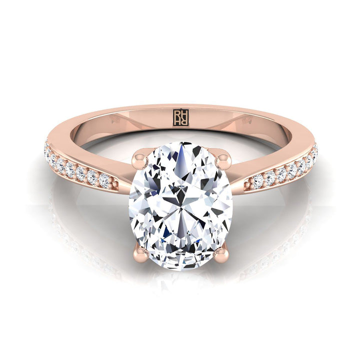 Carrie Select tapered pavé oval oval ring in 14K Rose Gold — view — RockHer