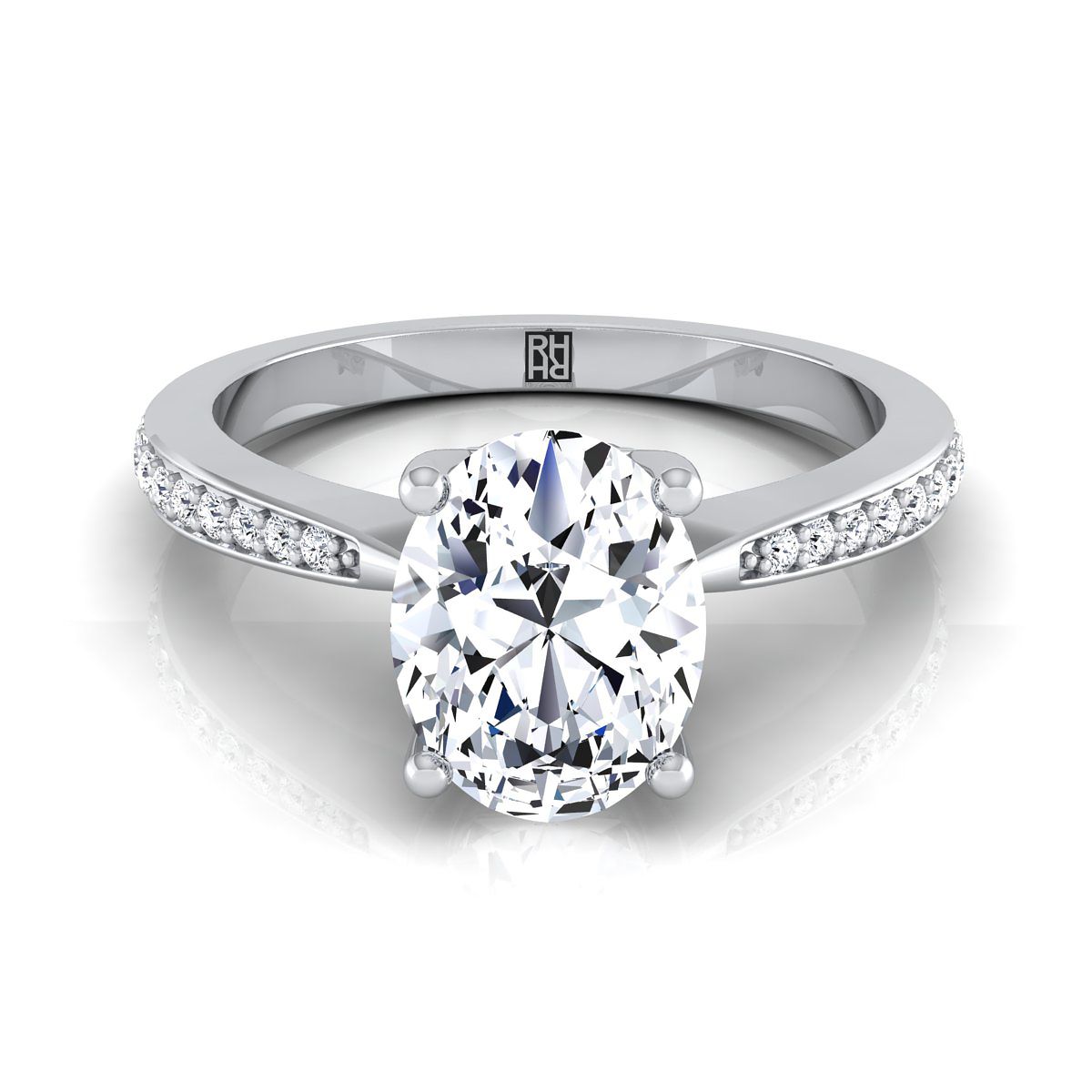 Carrie Select tapered pavé oval oval ring in 14K White Gold — view — RockHer
