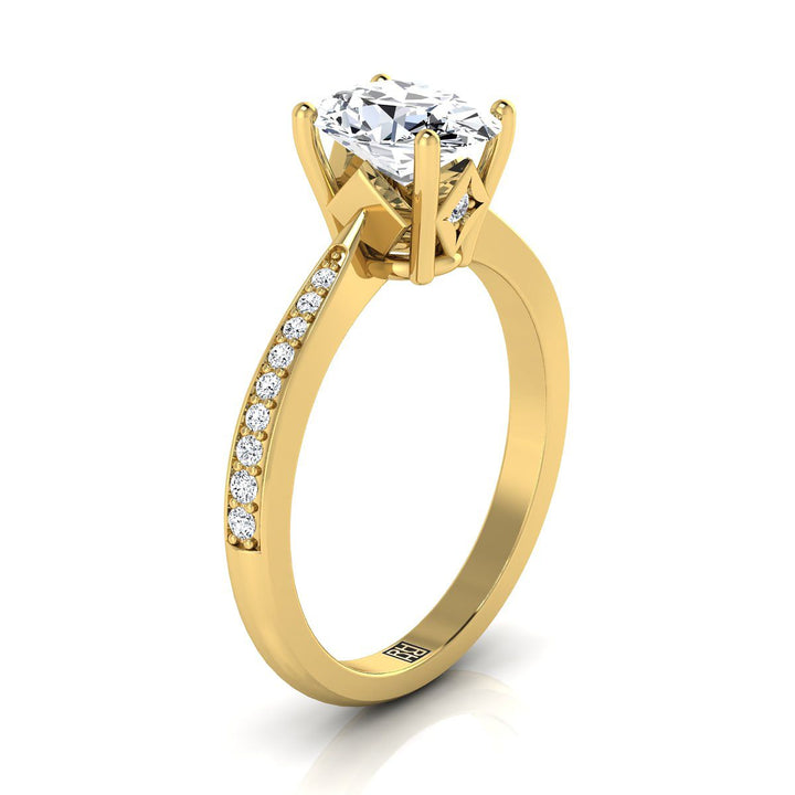 14K Yellow Gold Oval Ruby Tapered Pave Diamond Engagement Ring -1/8ctw