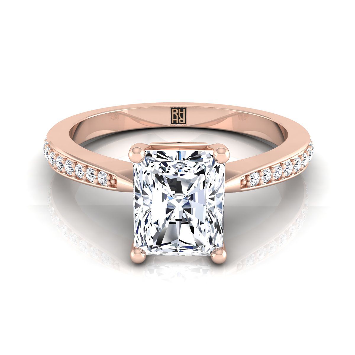 Tapered Pavé Radiant, in 14K Rose Gold, pave setting | RockHer