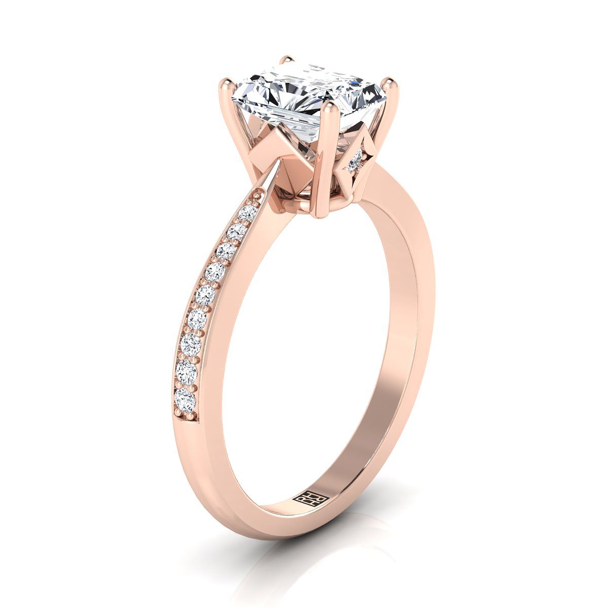 Tapered Pavé Radiant, in 14K Rose Gold, pave setting – side profile | RockHer