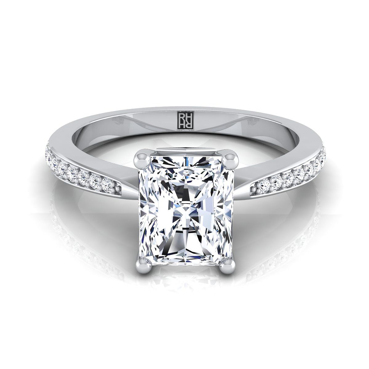 Tapered Pavé Radiant, in 18K White Gold, pave setting | RockHer