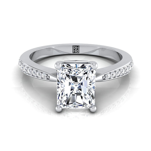 Tapered Pavé Radiant, in 18K White Gold, pave setting | RockHer