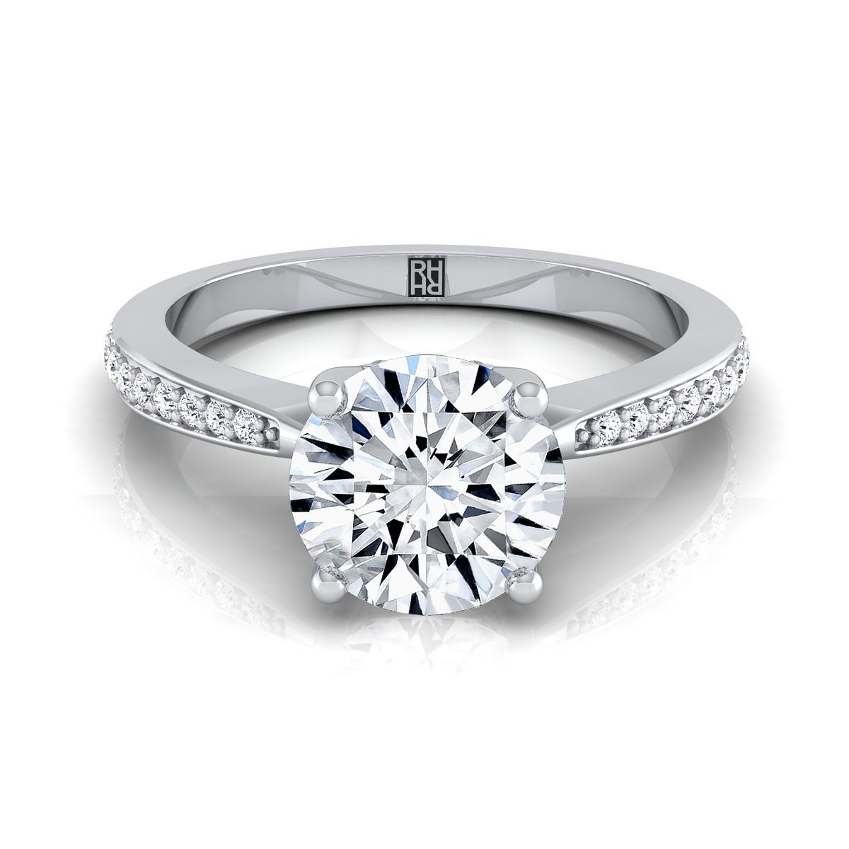 Round Brilliant, Tapered Pavé, in 18K White Gold, pave setting | RockHer