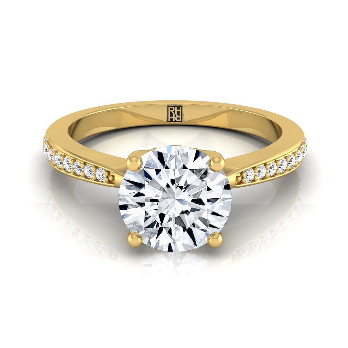 Round Brilliant, Tapered Pavé, in 18K Yellow Gold, pave setting | RockHer