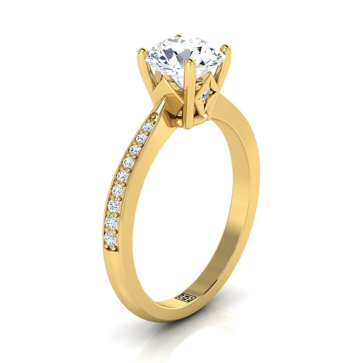 Round Brilliant, Tapered Pavé, in 18K Yellow Gold, pave setting – side profile | RockHer