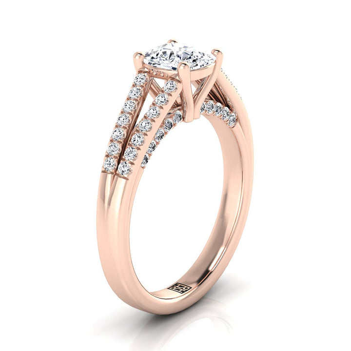 Split Shank French Pavé Cushion, in 14K Rose Gold, pave setting – side profile | RockHer